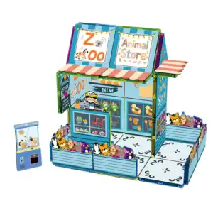 Zoo animal store city scene magnetic tile set, DIY house building STEM educational magnetic construction toy for kids wholesale