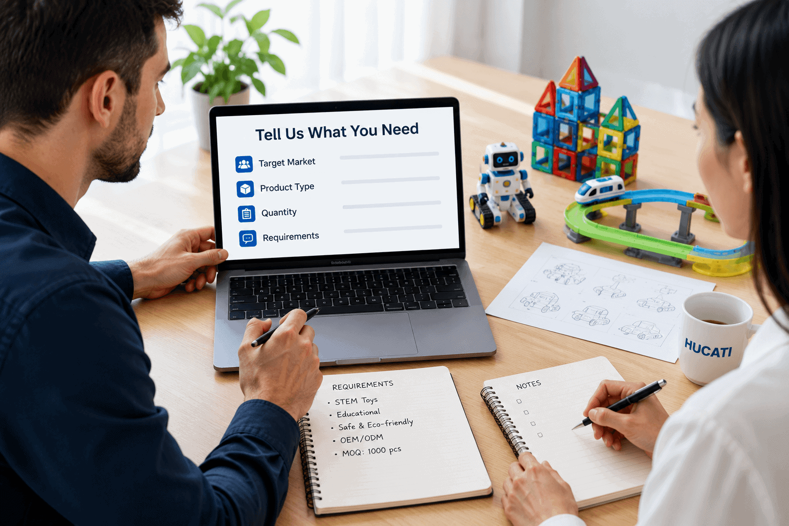 STEM toy sourcing process step 1: share your product requirements with HUCATI