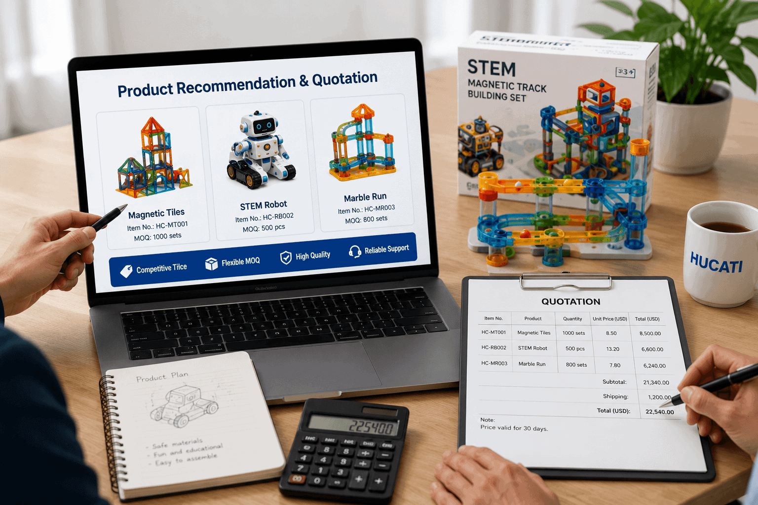 Step 2 of toy wholesale: product recommendations and quotation from HUCATI